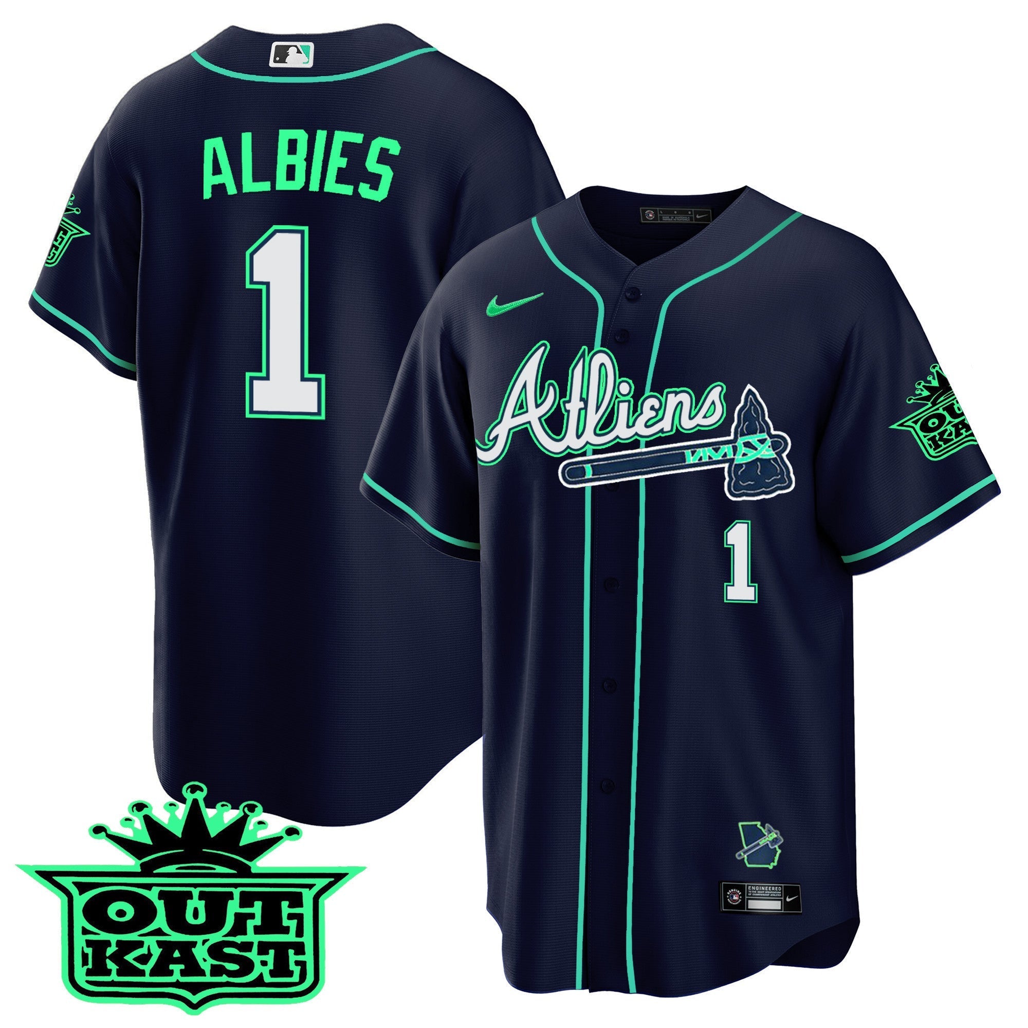 Men's Atlanta Braves Atliens Cool Base Jersey - Galaxy Version - Stitched
