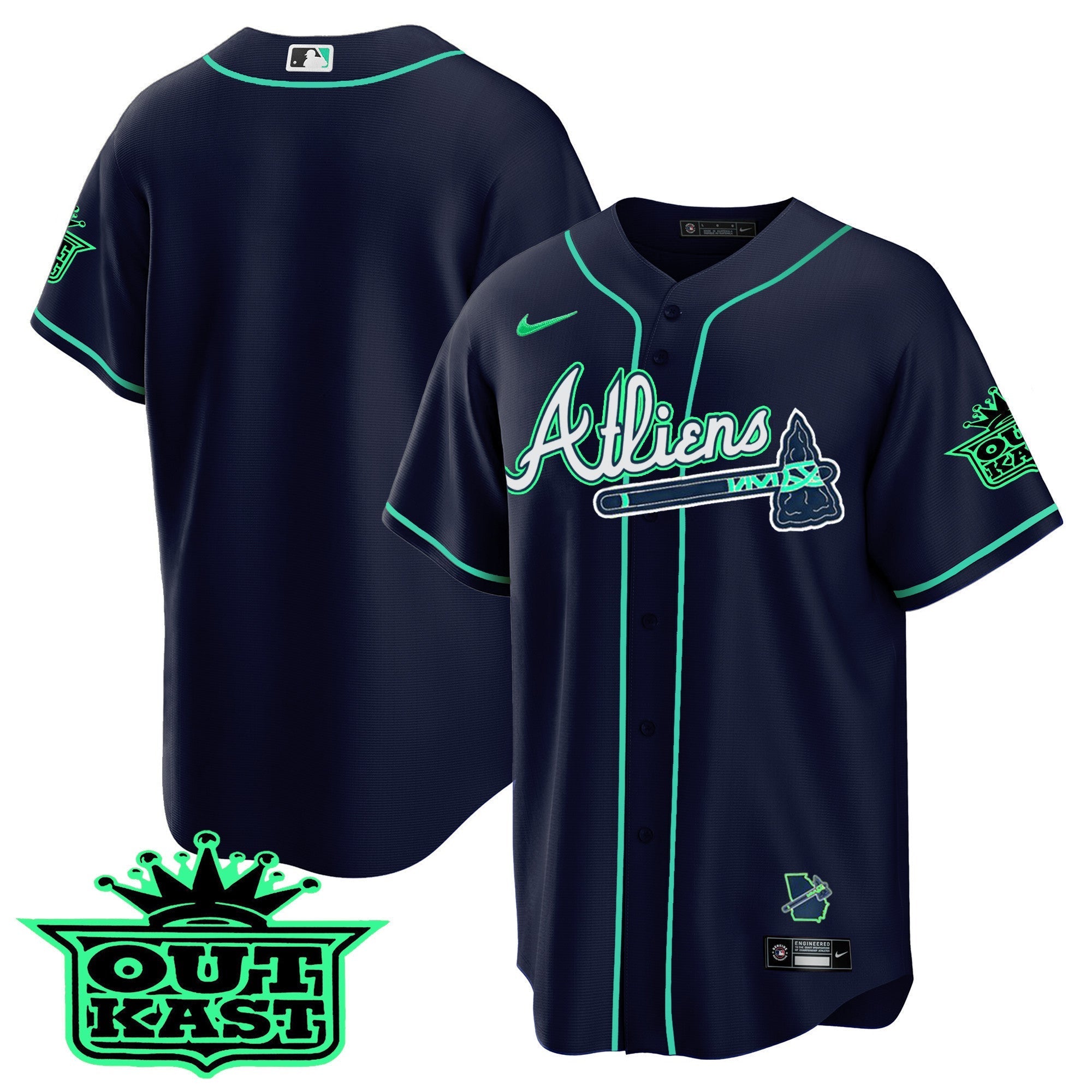Men's Atlanta Braves Atliens Cool Base Jersey - Galaxy Version - Stitched