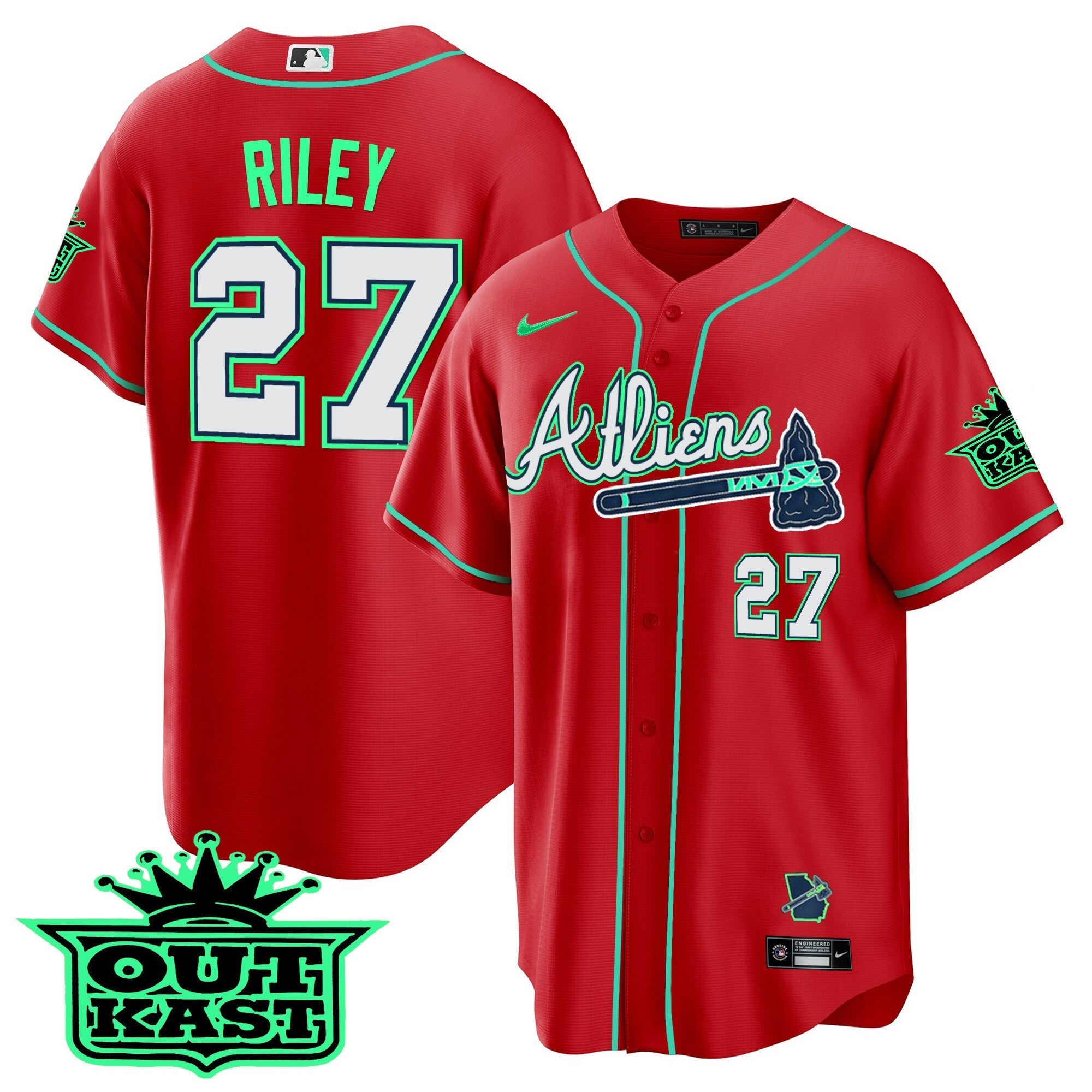 Men's Atlanta Braves Atliens Cool Base Jersey - Galaxy Version - Stitched