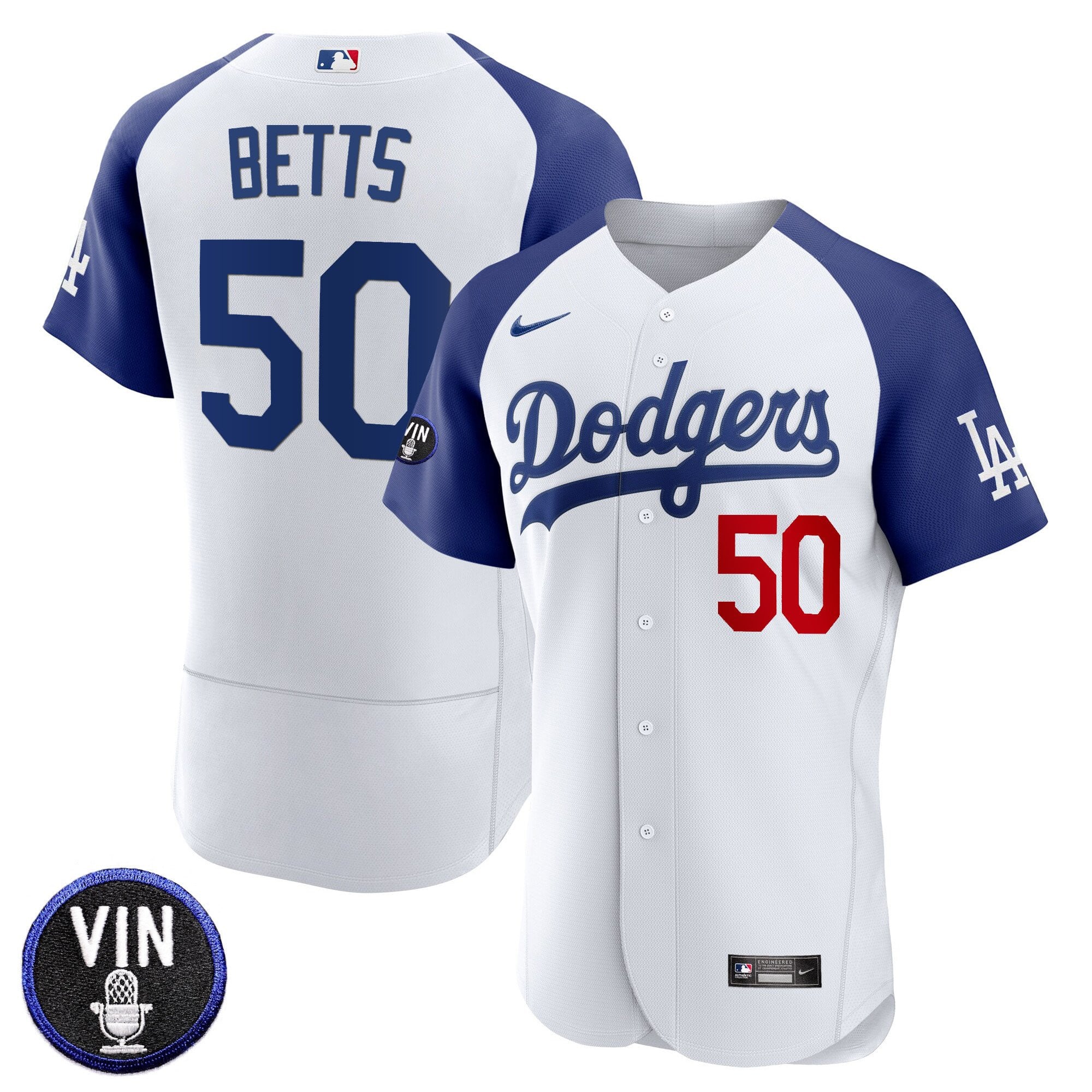 Men's Dodgers Vin Scully Patch Flex Base Jersey - All Stitched