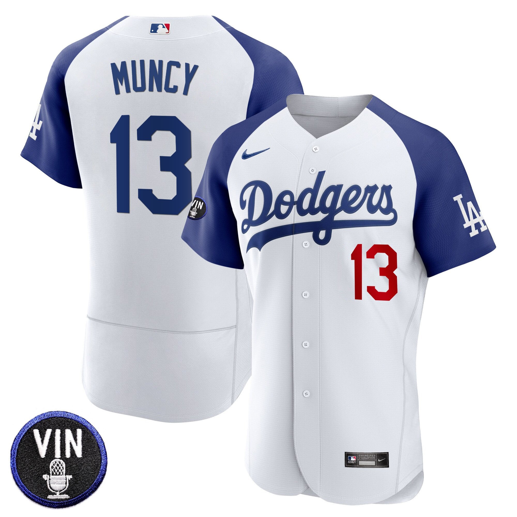 Men's Dodgers Vin Scully Patch Flex Base Jersey - All Stitched