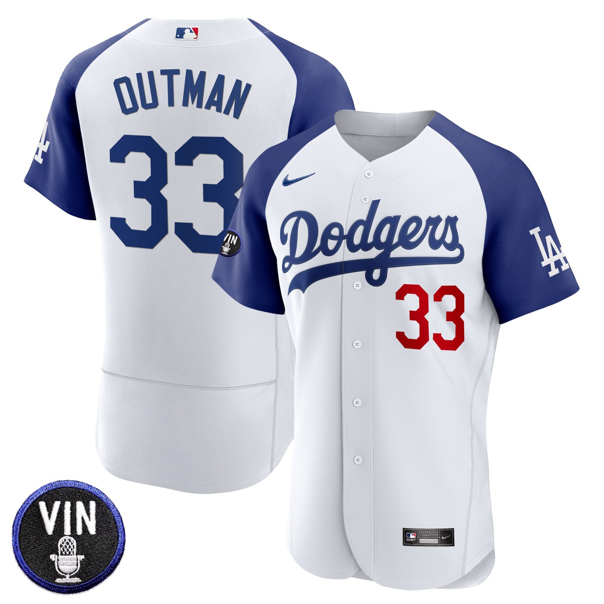 Men's Dodgers Vin Scully Patch Flex Base Jersey - All Stitched