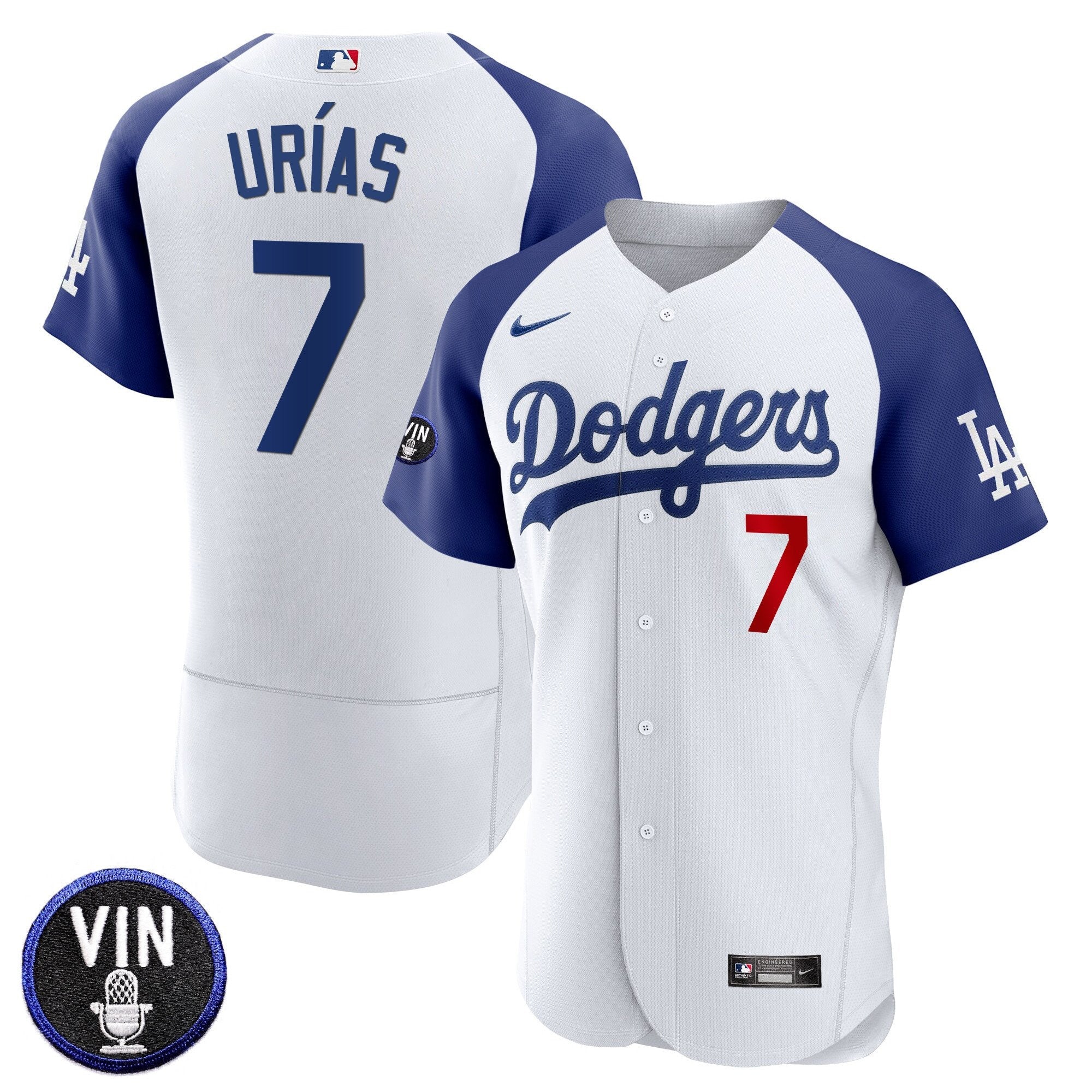 Men's Dodgers Vin Scully Patch Flex Base Jersey - All Stitched