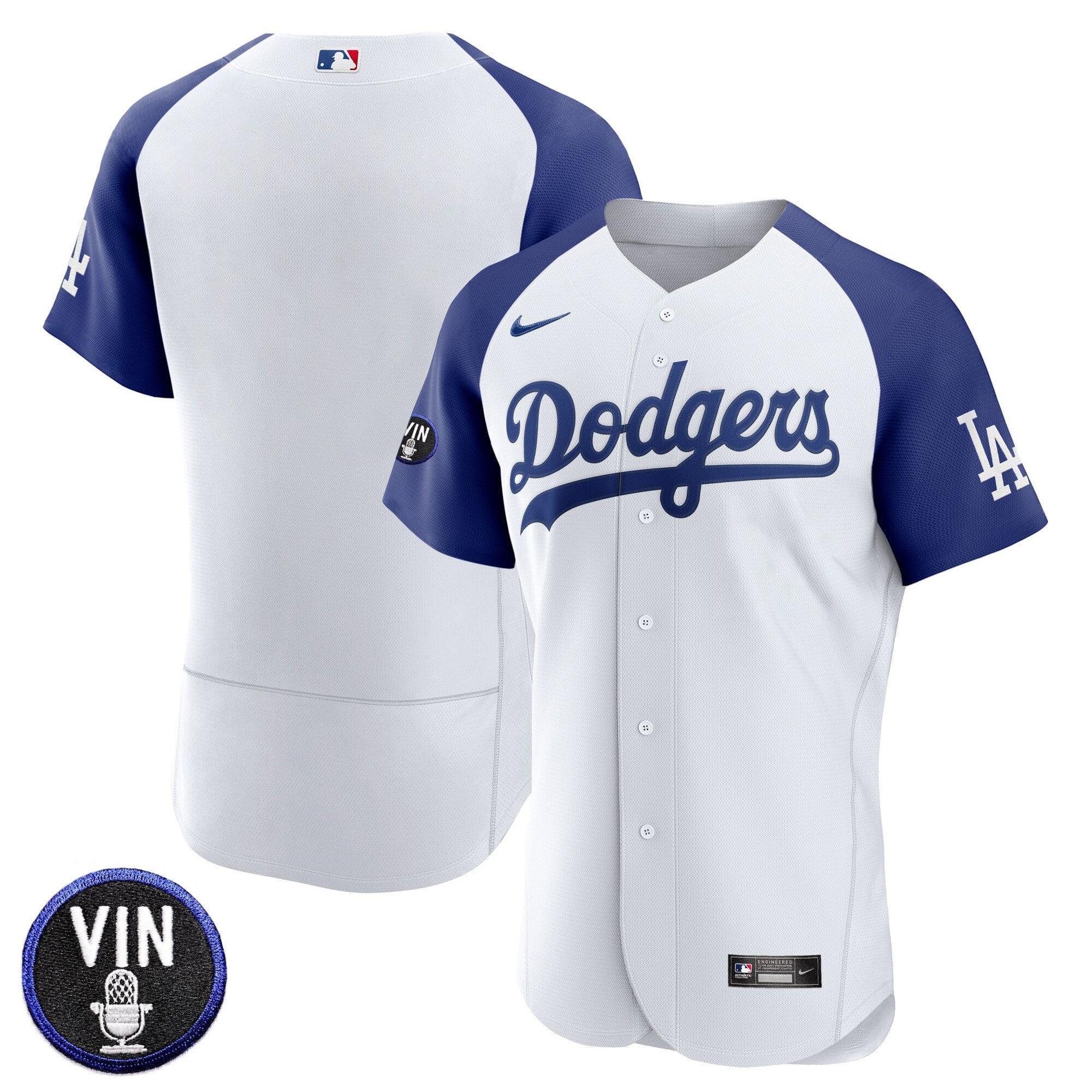 Men's Dodgers Vin Scully Patch Flex Base Jersey - All Stitched