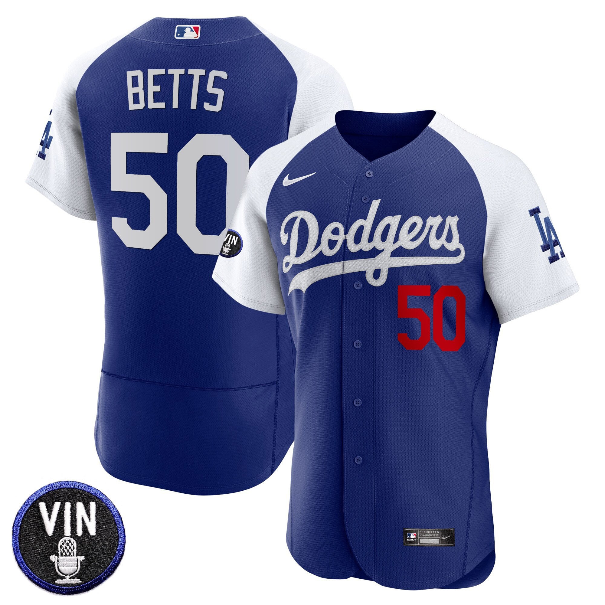 Men's Dodgers Vin Scully Patch Flex Base Jersey - All Stitched