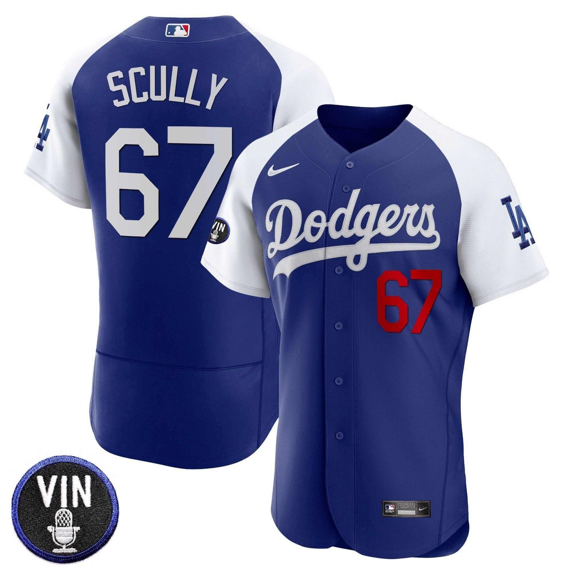 Men's Dodgers Vin Scully Patch Flex Base Jersey - All Stitched