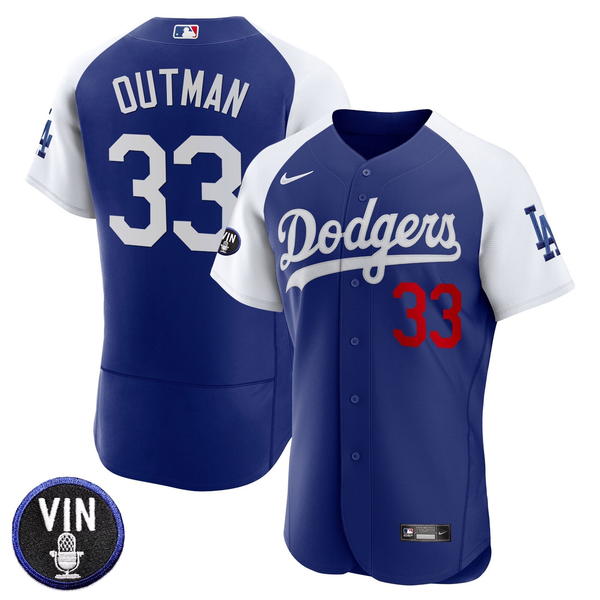 Men's Dodgers Vin Scully Patch Flex Base Jersey - All Stitched
