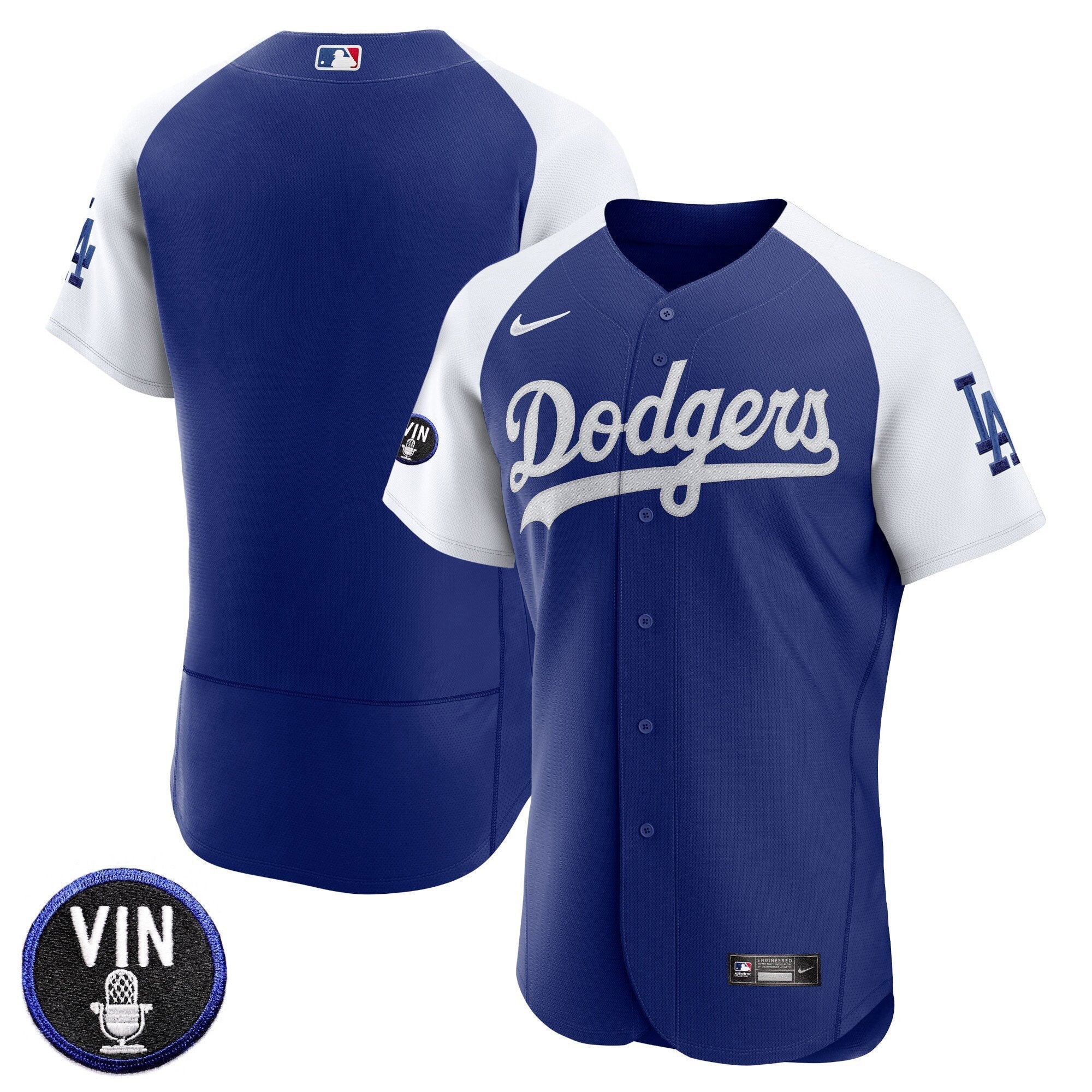 Men's Dodgers Vin Scully Patch Flex Base Jersey - All Stitched