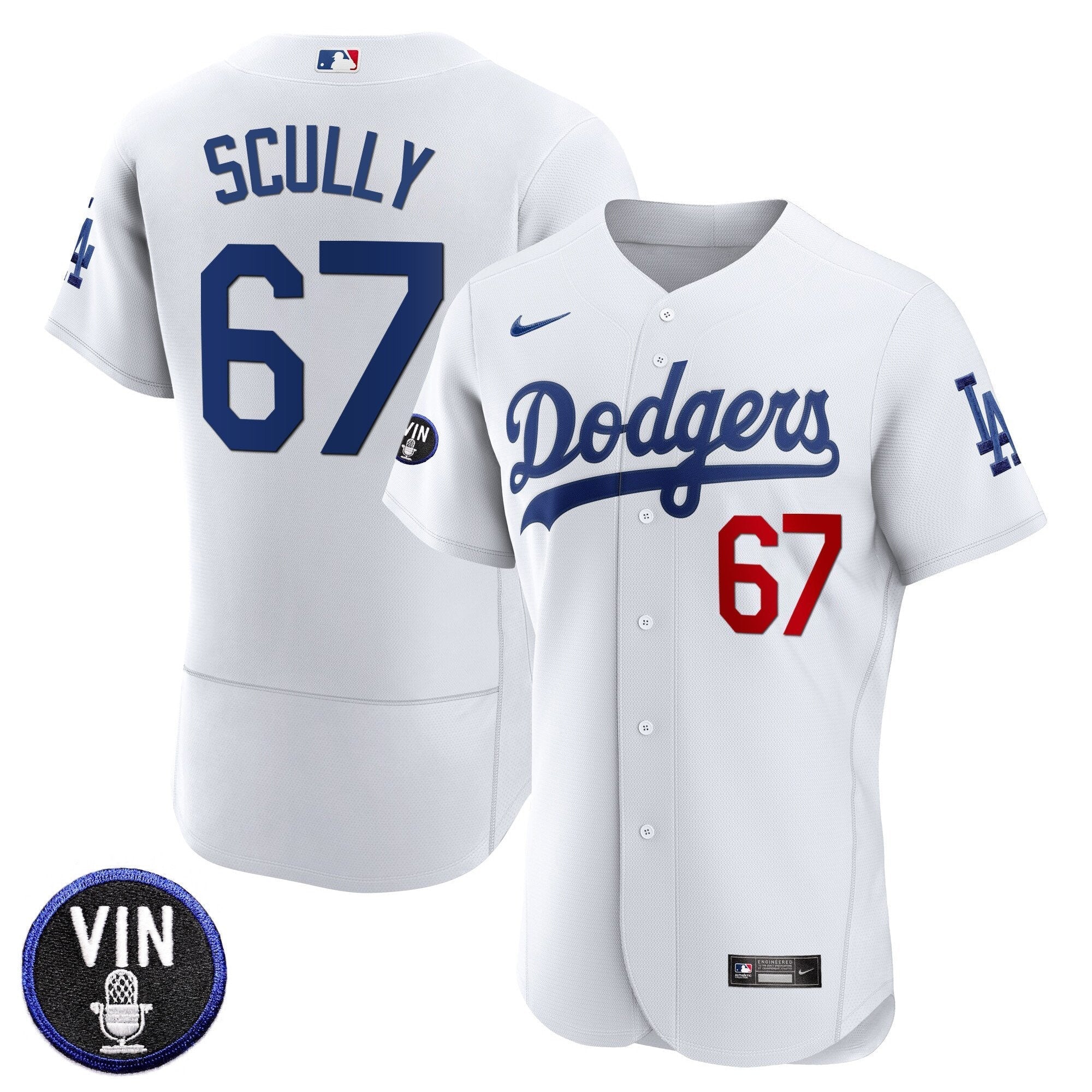 Men's Dodgers Vin Scully Patch Flex Base Jersey - All Stitched