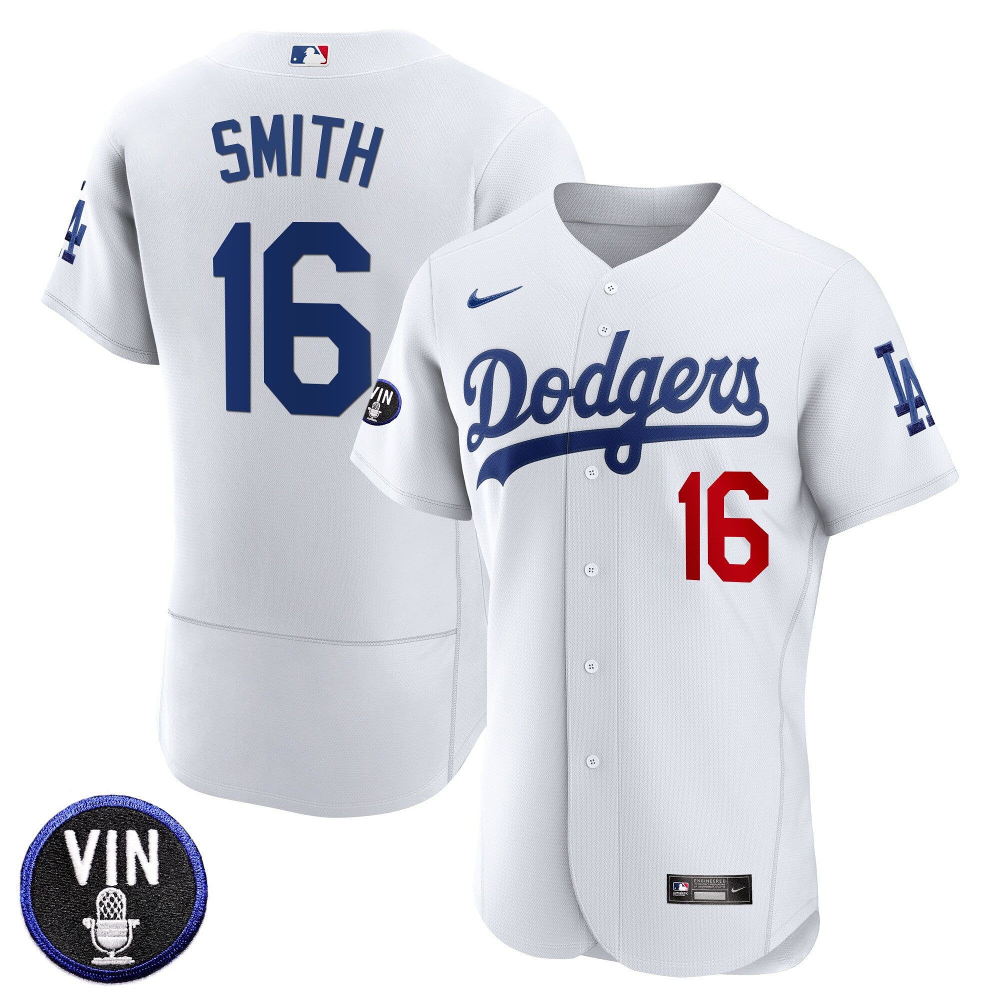 Men's Dodgers Vin Scully Patch Flex Base Jersey - All Stitched
