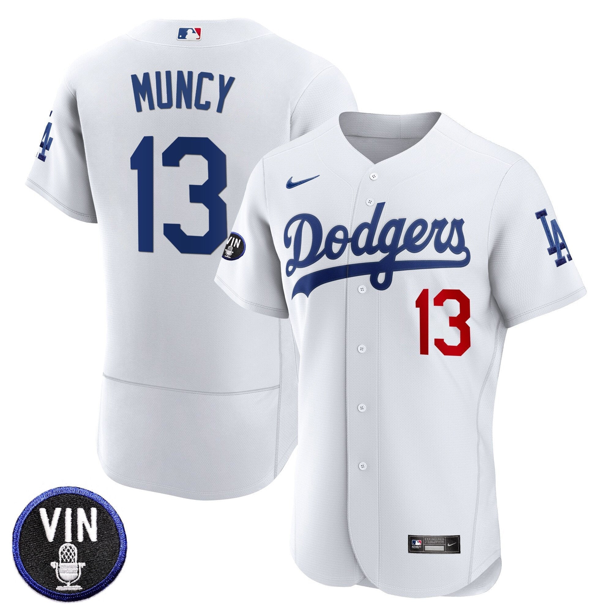 Men's Dodgers Vin Scully Patch Flex Base Jersey - All Stitched