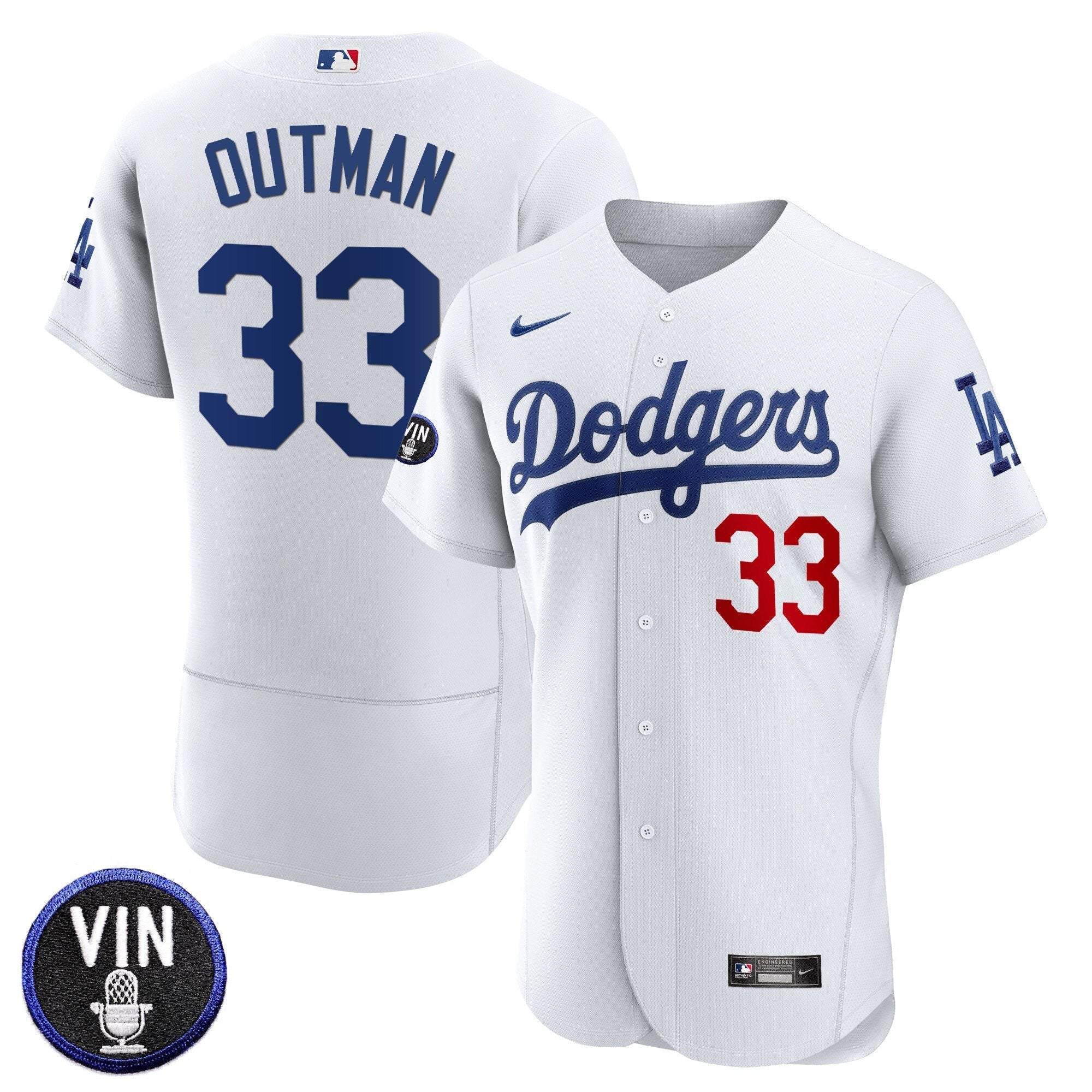 Men's Dodgers Vin Scully Patch Flex Base Jersey - All Stitched