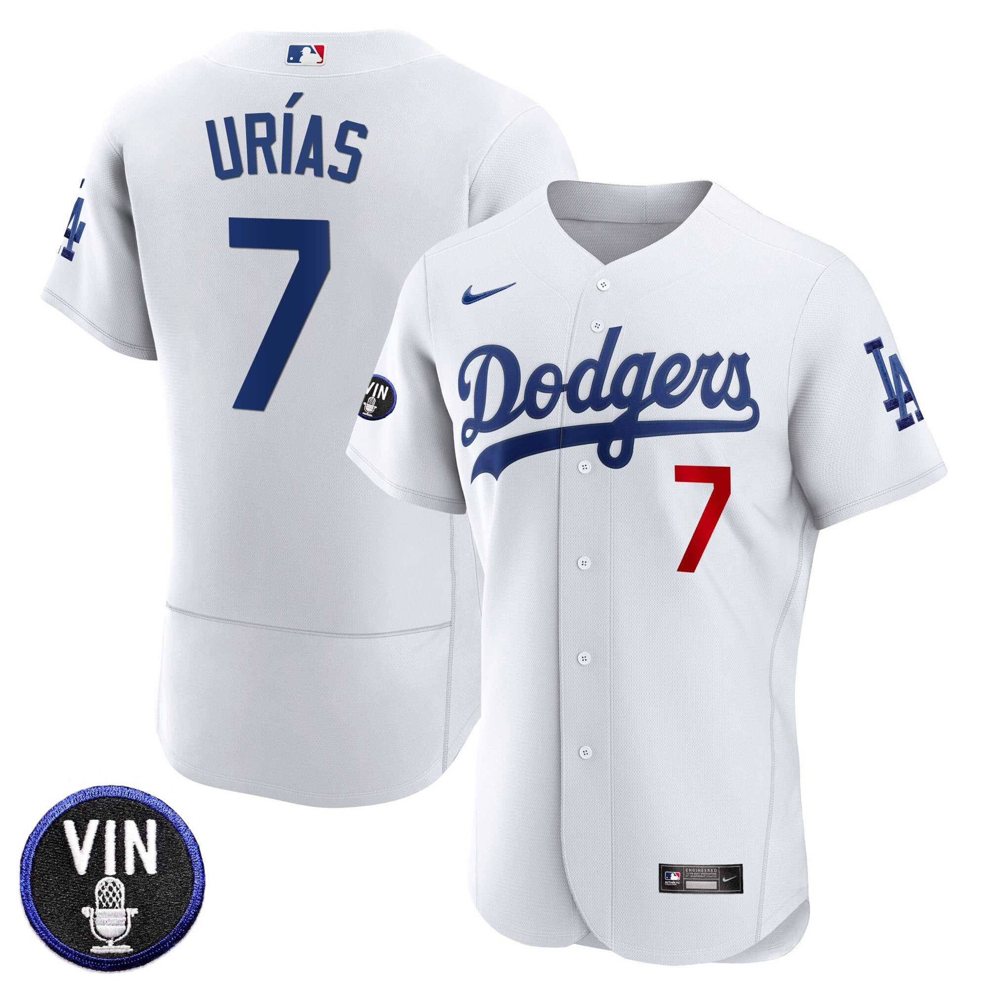 Men's Dodgers Vin Scully Patch Flex Base Jersey - All Stitched