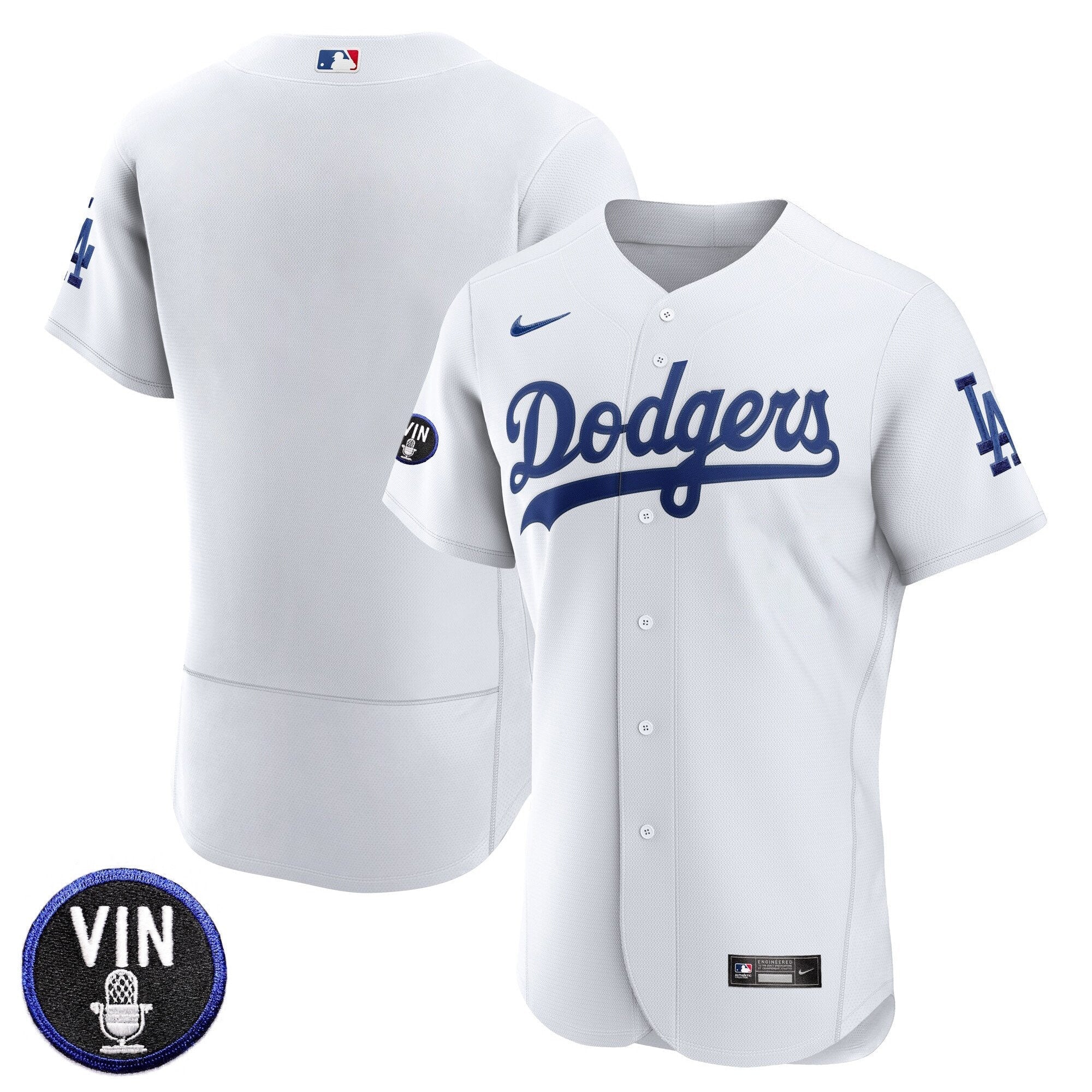 Men's Dodgers Vin Scully Patch Flex Base Jersey - All Stitched
