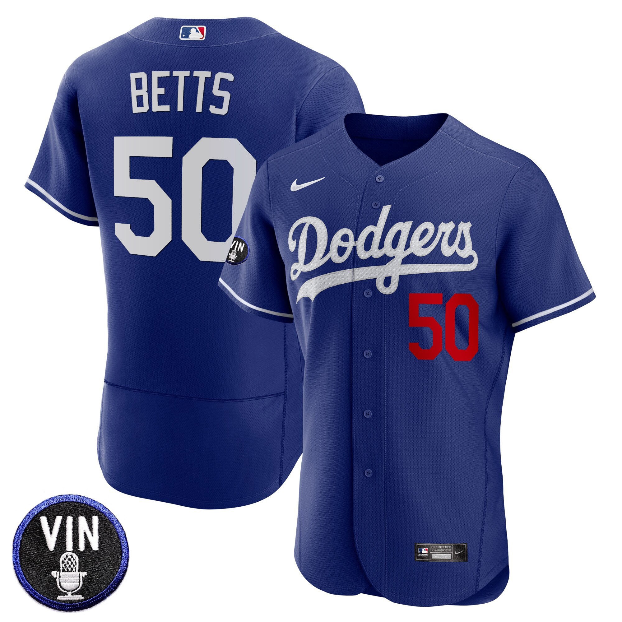 Men's Dodgers Vin Scully Patch Flex Base Jersey - All Stitched