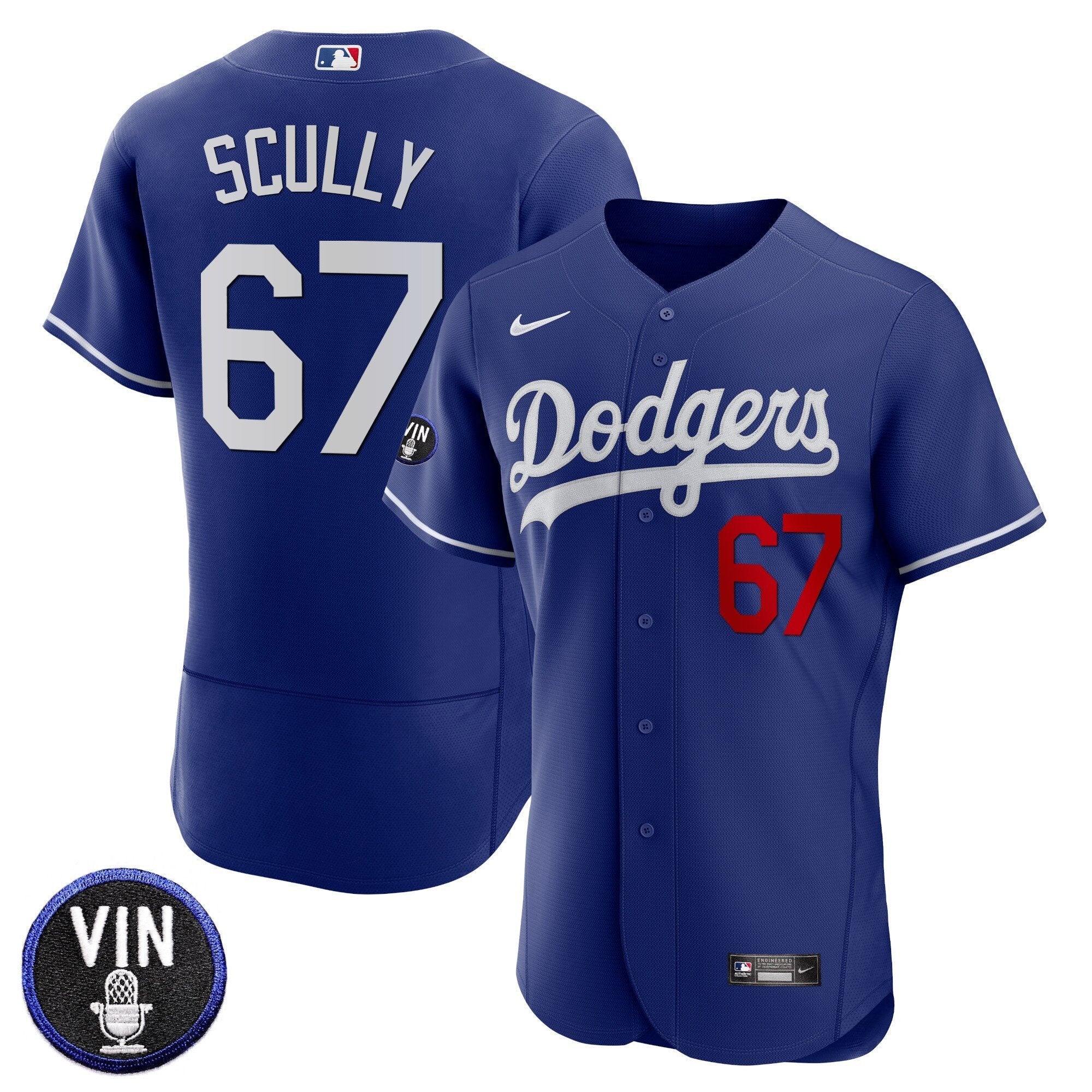 Men's Dodgers Vin Scully Patch Flex Base Jersey - All Stitched