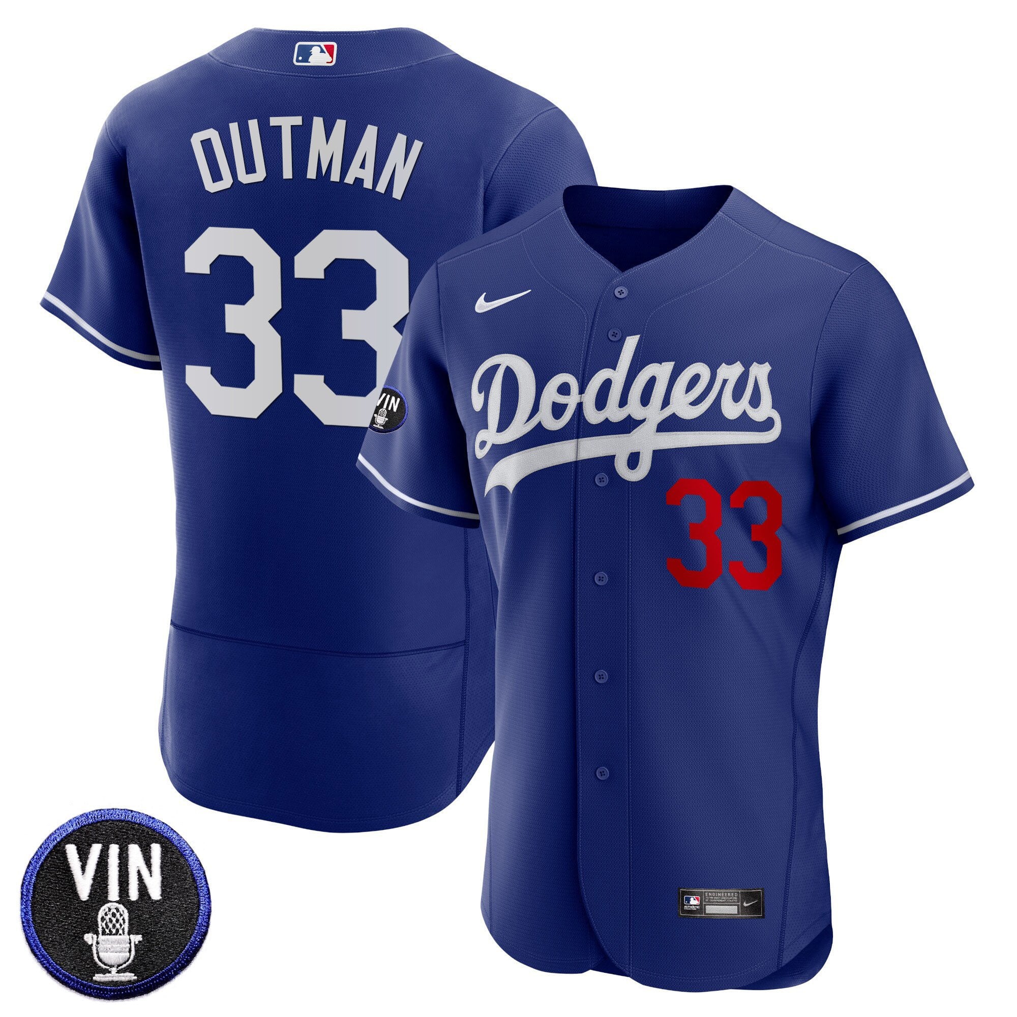 Men's Dodgers Vin Scully Patch Flex Base Jersey - All Stitched