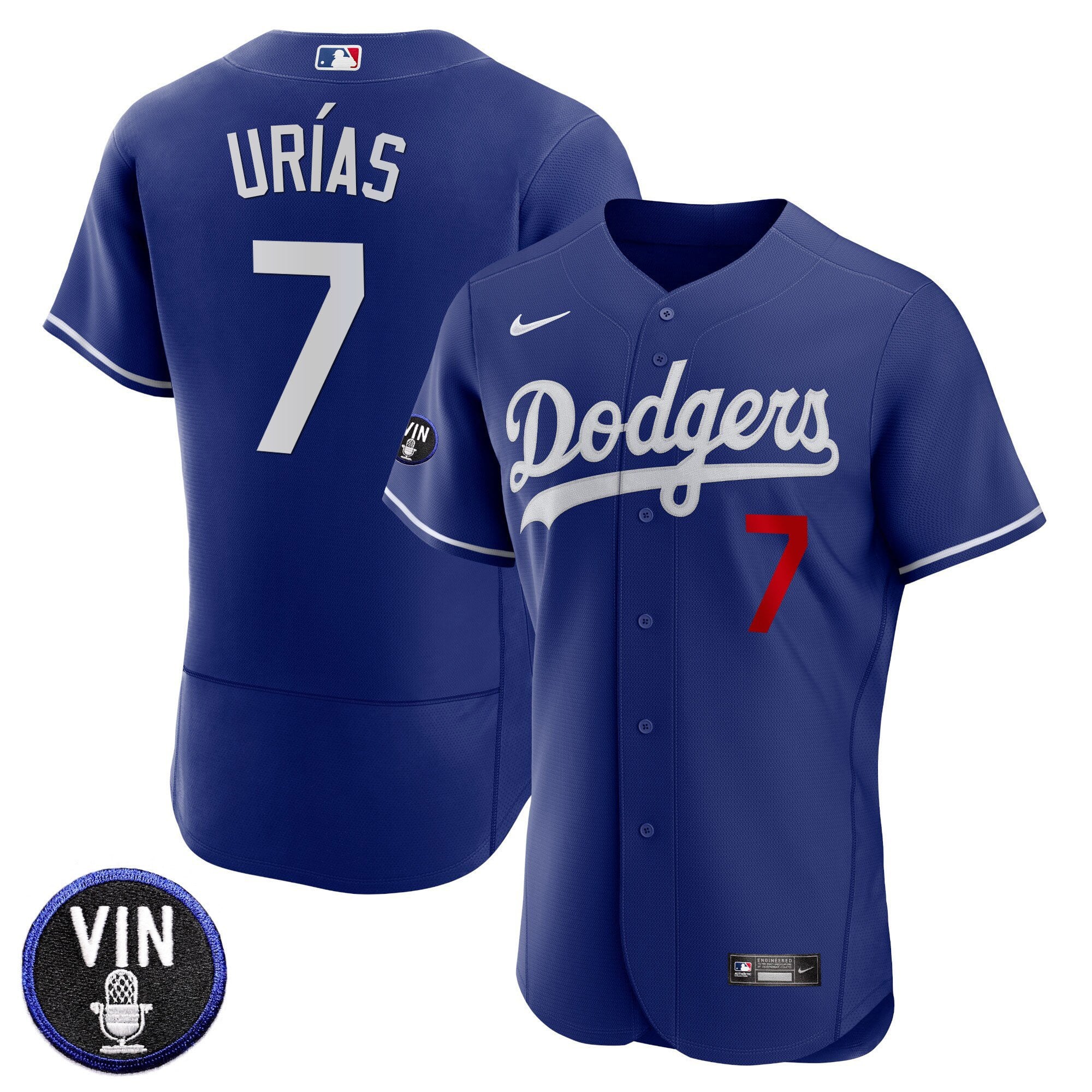 Men's Dodgers Vin Scully Patch Flex Base Jersey - All Stitched