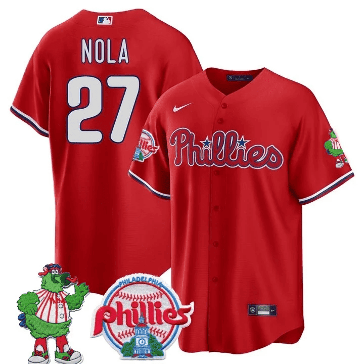 Men's Philadelphia Phillies Phillie Phanatic Patch Cool Base Jersey - All Stitched