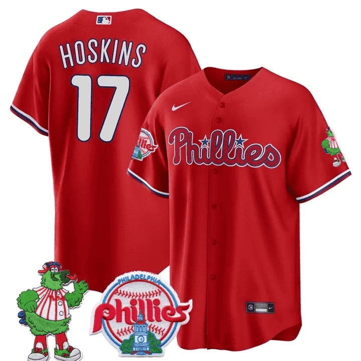 Men's Philadelphia Phillies Phillie Phanatic Patch Cool Base Jersey - All Stitched