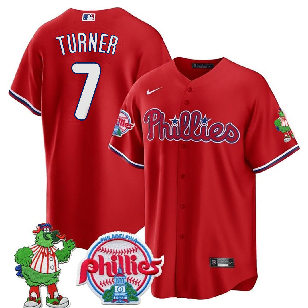 Men's Philadelphia Phillies Phillie Phanatic Patch Cool Base Jersey - All Stitched