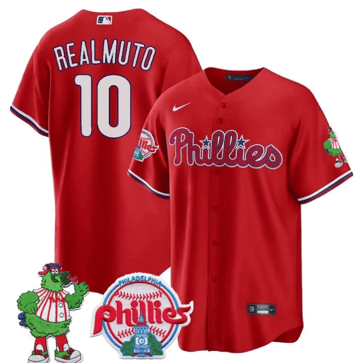 Men's Philadelphia Phillies Phillie Phanatic Patch Cool Base Jersey - All Stitched