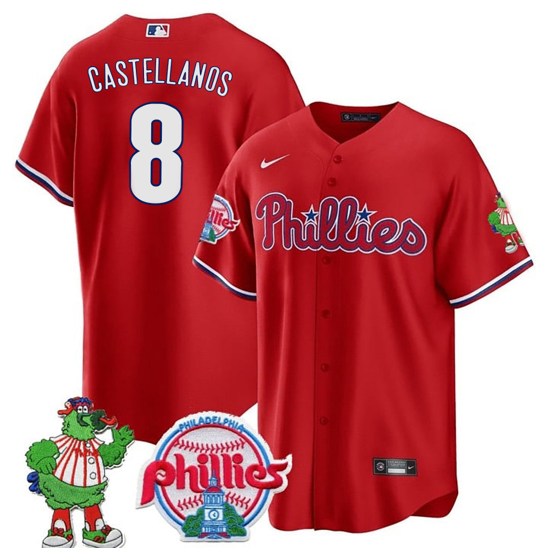 Men's Philadelphia Phillies Phillie Phanatic Patch Cool Base Jersey - All Stitched