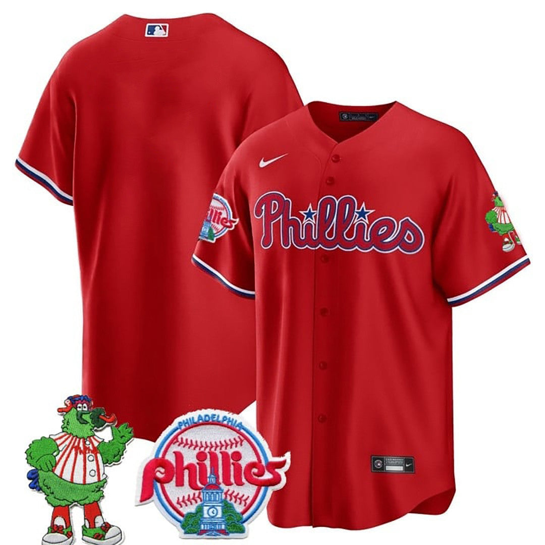 Men's Philadelphia Phillies Phillie Phanatic Patch Cool Base Jersey - All Stitched