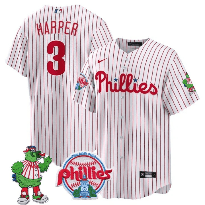 Men's Philadelphia Phillies Phillie Phanatic Patch Cool Base Jersey - All Stitched