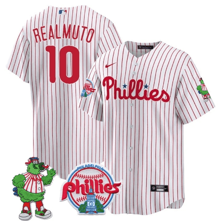 Men's Philadelphia Phillies Phillie Phanatic Patch Cool Base Jersey - All Stitched