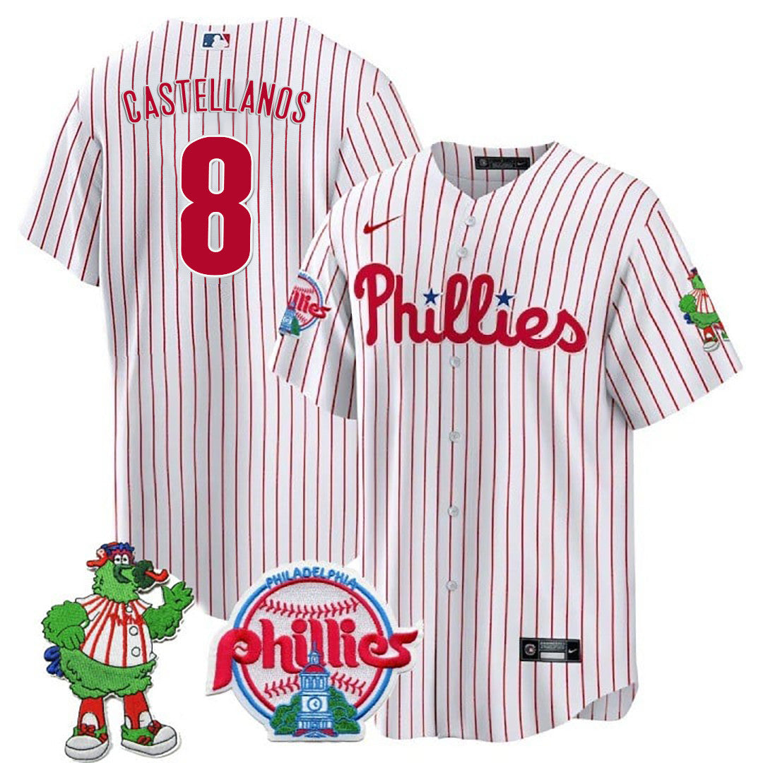 Men's Philadelphia Phillies Phillie Phanatic Patch Cool Base Jersey - All Stitched