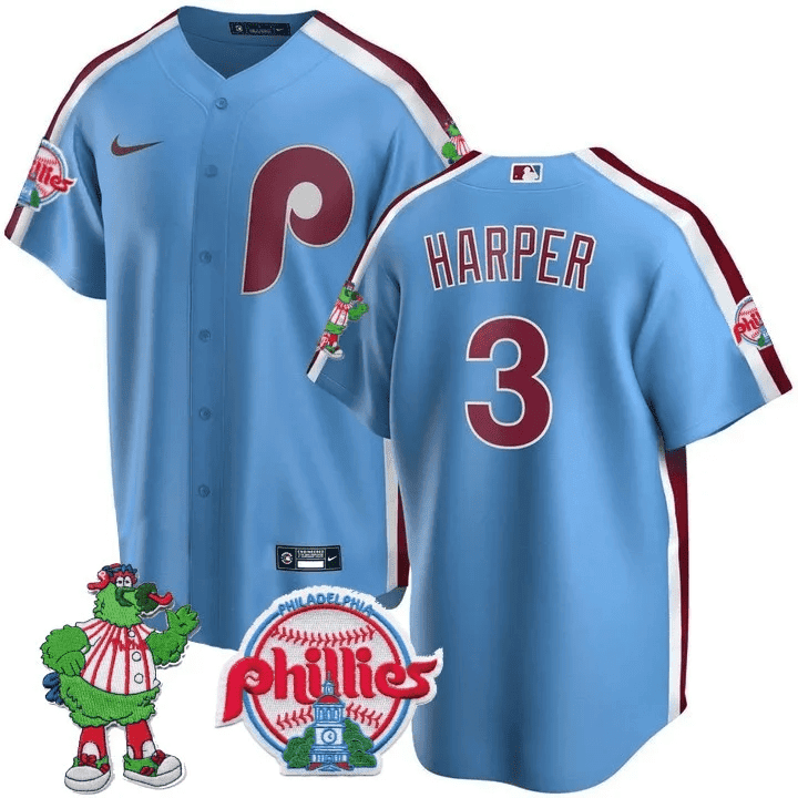 Men's Philadelphia Phillies Phillie Phanatic Patch Cool Base Jersey - All Stitched