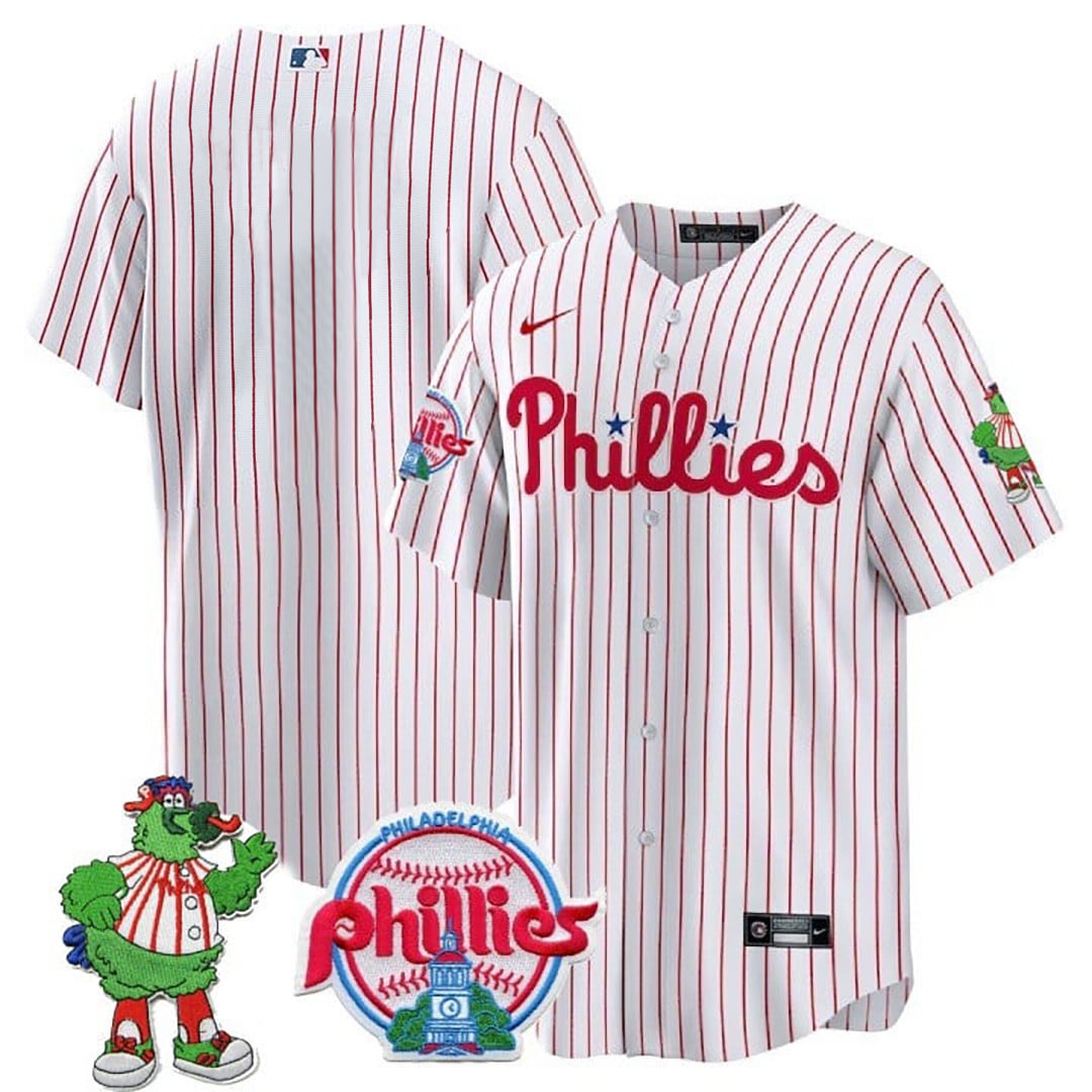 Men's Philadelphia Phillies Phillie Phanatic Patch Cool Base Jersey - All Stitched