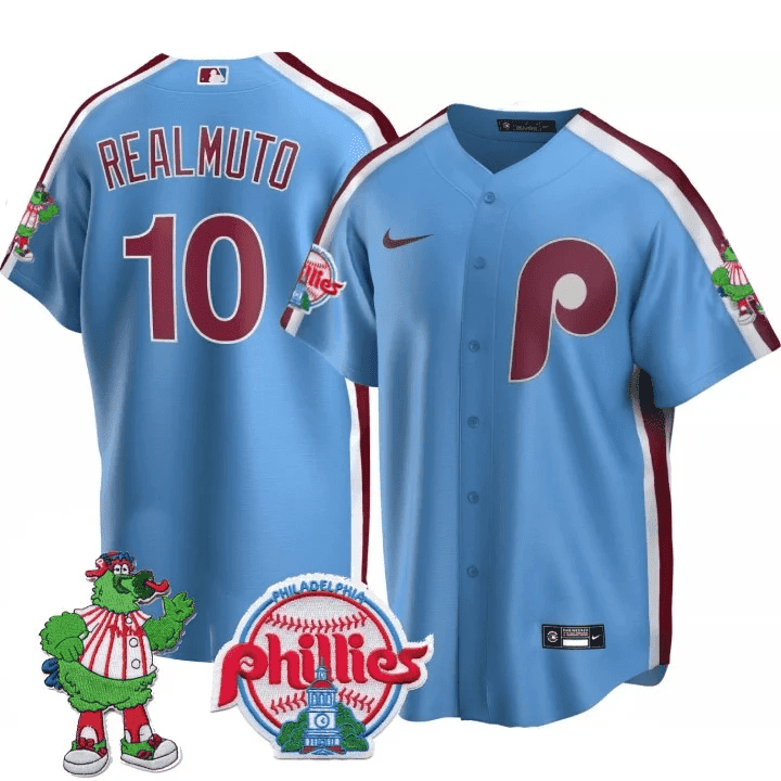 Men's Philadelphia Phillies Phillie Phanatic Patch Cool Base Jersey - All Stitched
