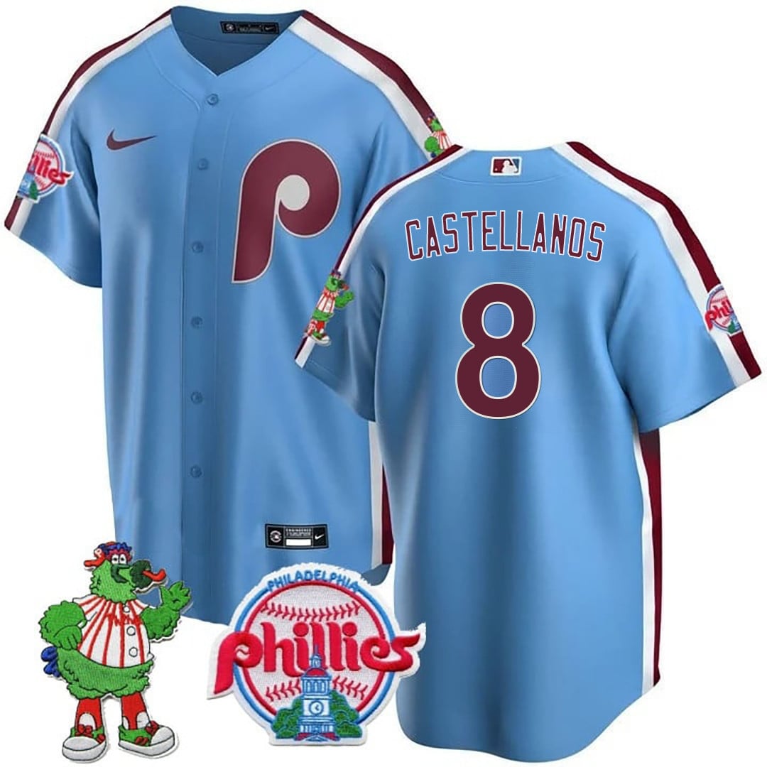 Men's Philadelphia Phillies Phillie Phanatic Patch Cool Base Jersey - All Stitched