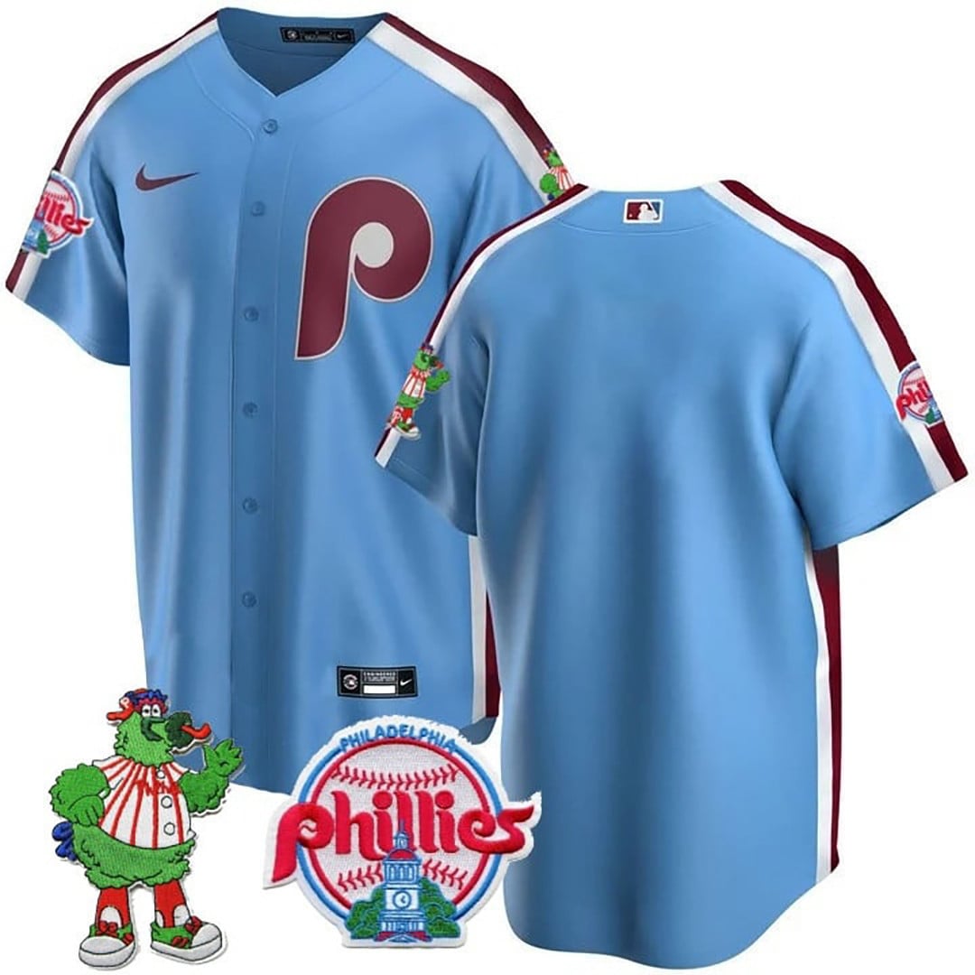 Men's Philadelphia Phillies Phillie Phanatic Patch Cool Base Jersey - All Stitched