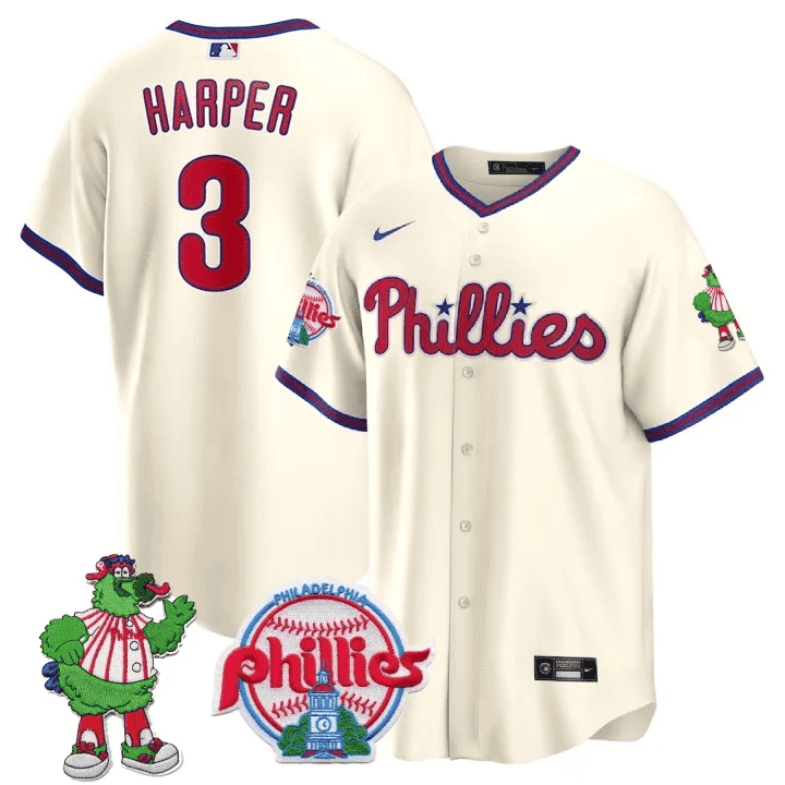 Men's Philadelphia Phillies Phillie Phanatic Patch Cool Base Jersey - All Stitched