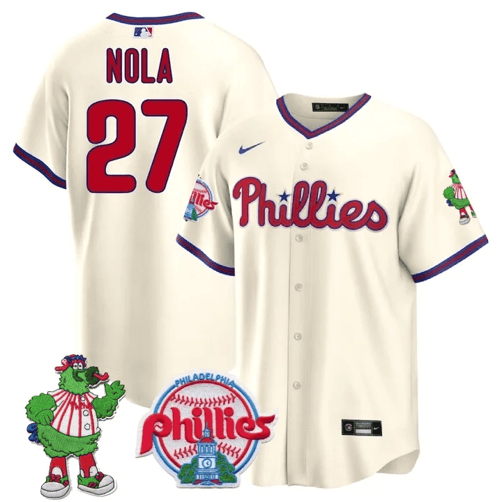 Men's Philadelphia Phillies Phillie Phanatic Patch Cool Base Jersey - All Stitched