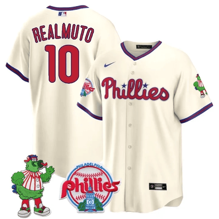 Men's Philadelphia Phillies Phillie Phanatic Patch Cool Base Jersey - All Stitched