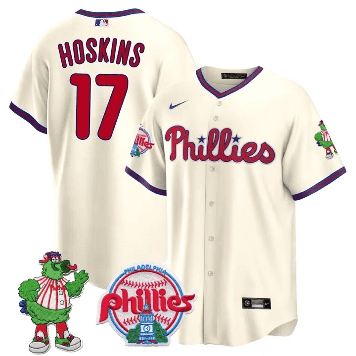 Men's Philadelphia Phillies Phillie Phanatic Patch Cool Base Jersey - All Stitched