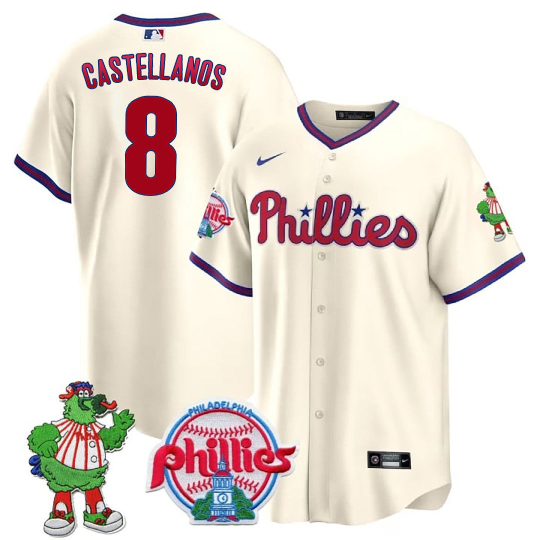 Men's Philadelphia Phillies Phillie Phanatic Patch Cool Base Jersey - All Stitched