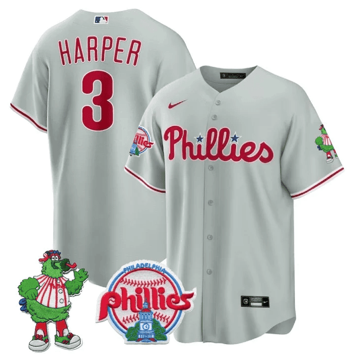 Men's Philadelphia Phillies Phillie Phanatic Patch Cool Base Jersey - All Stitched