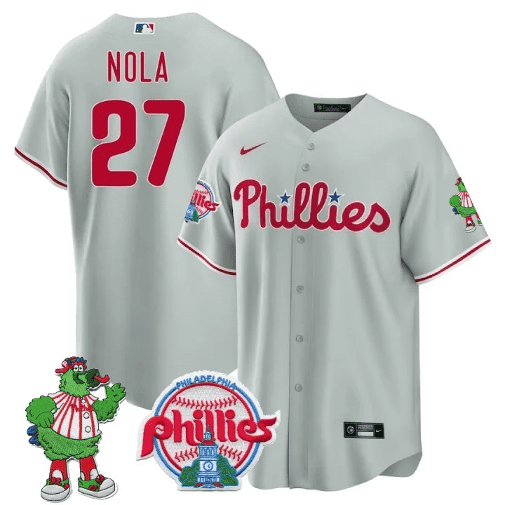 Men's Philadelphia Phillies Phillie Phanatic Patch Cool Base Jersey - All Stitched