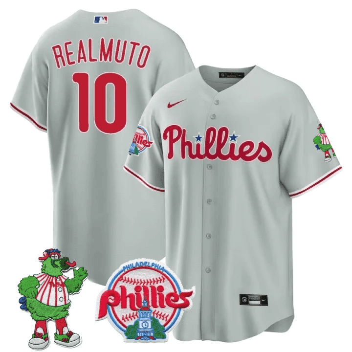 Men's Philadelphia Phillies Phillie Phanatic Patch Cool Base Jersey - All Stitched