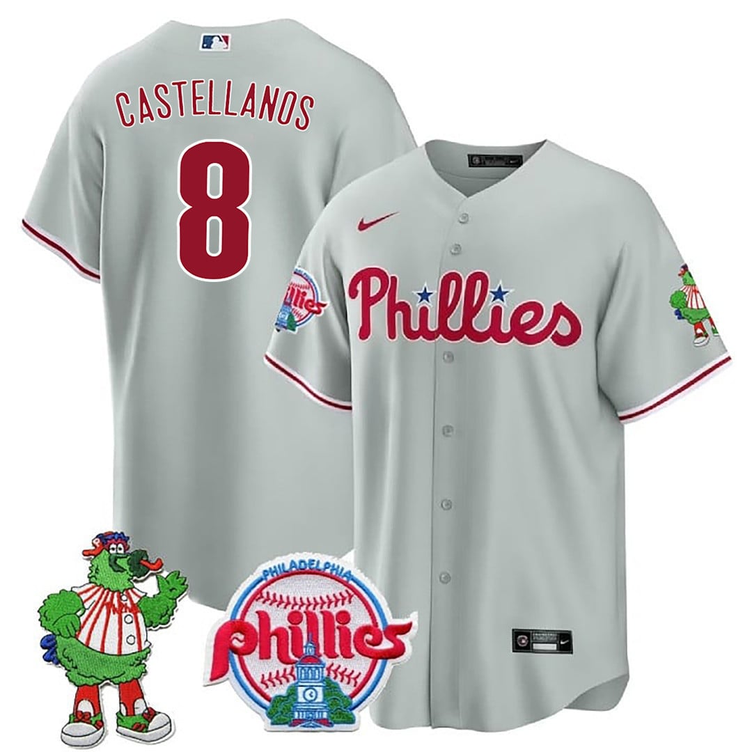Men's Philadelphia Phillies Phillie Phanatic Patch Cool Base Jersey - All Stitched