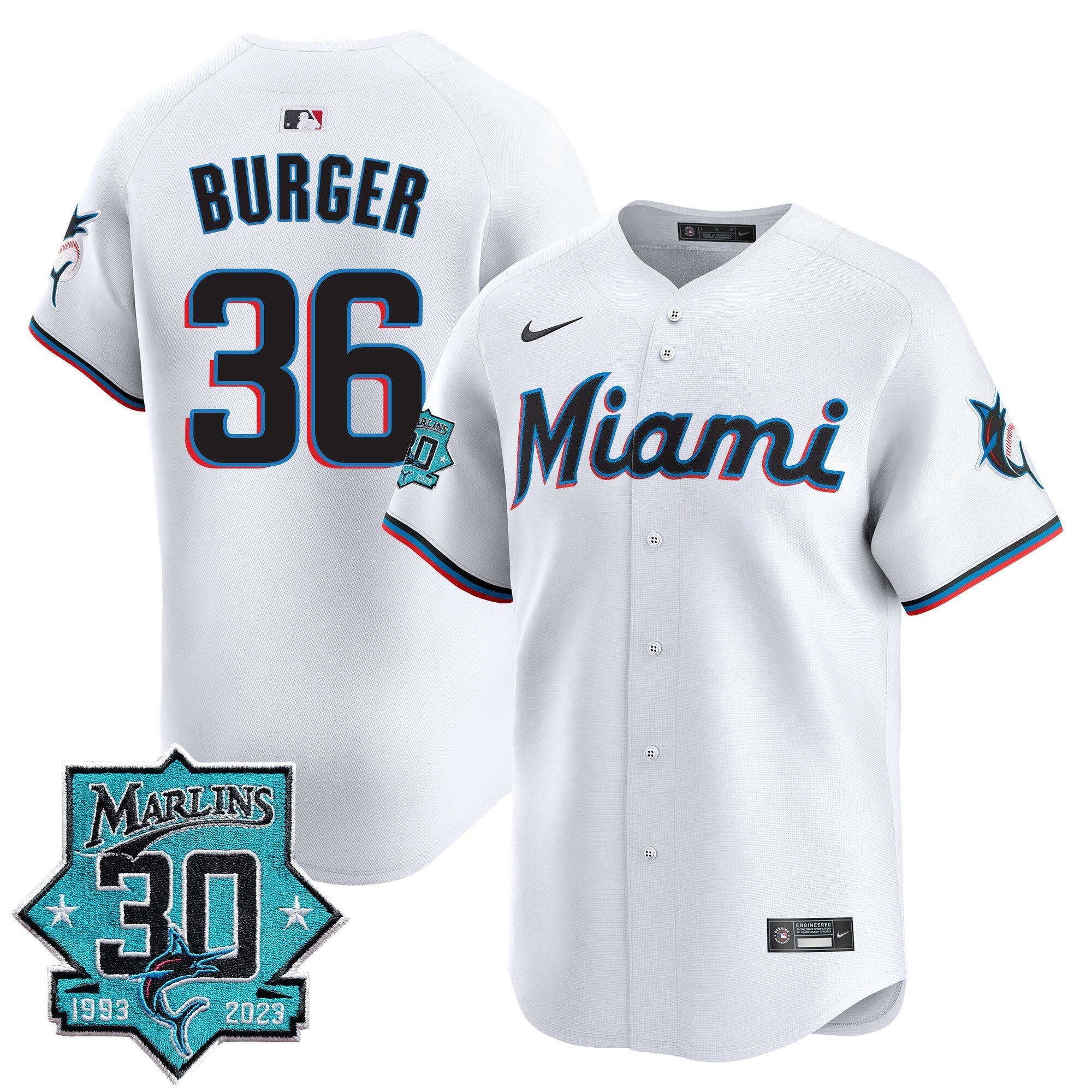 Men's Miami Marlins 30 Seasons Anniversary Patch Vapor Premier Limited Jersey ?All Stitched
