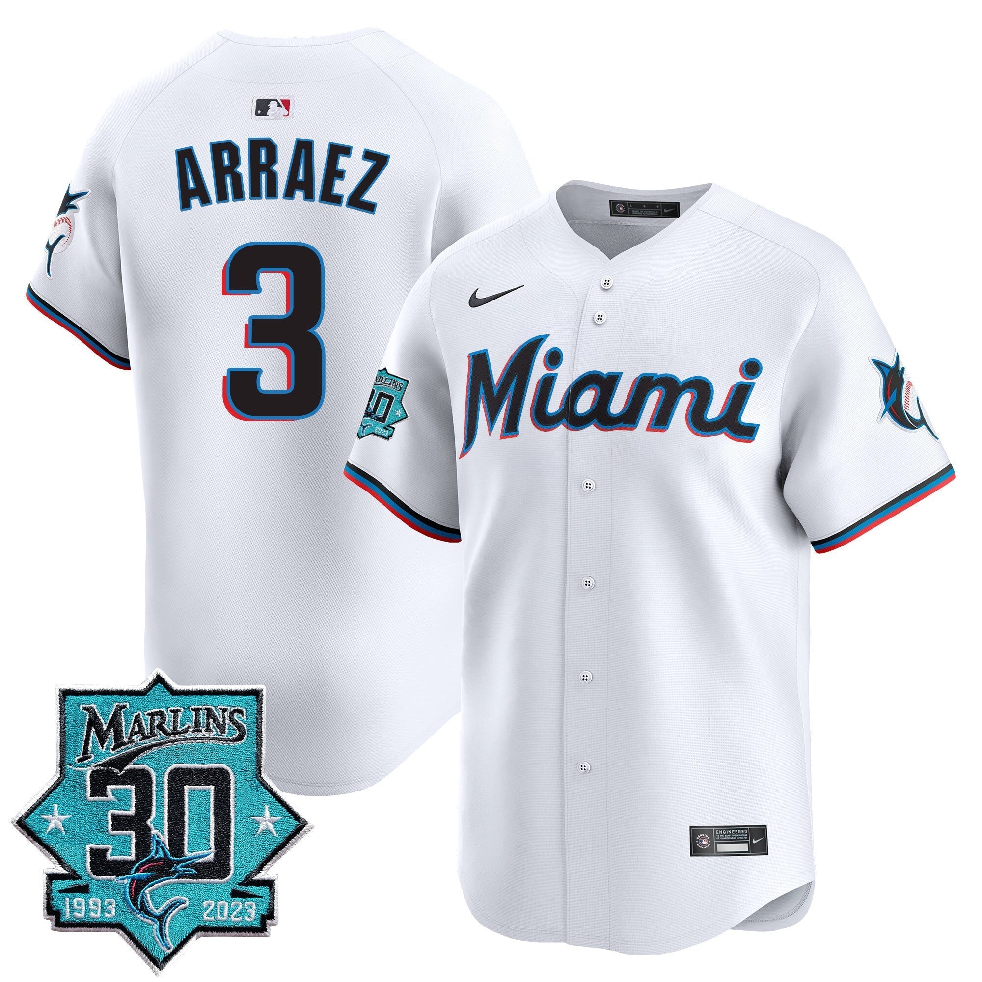 Men's Miami Marlins 30 Seasons Anniversary Patch Vapor Premier Limited Jersey ?All Stitched