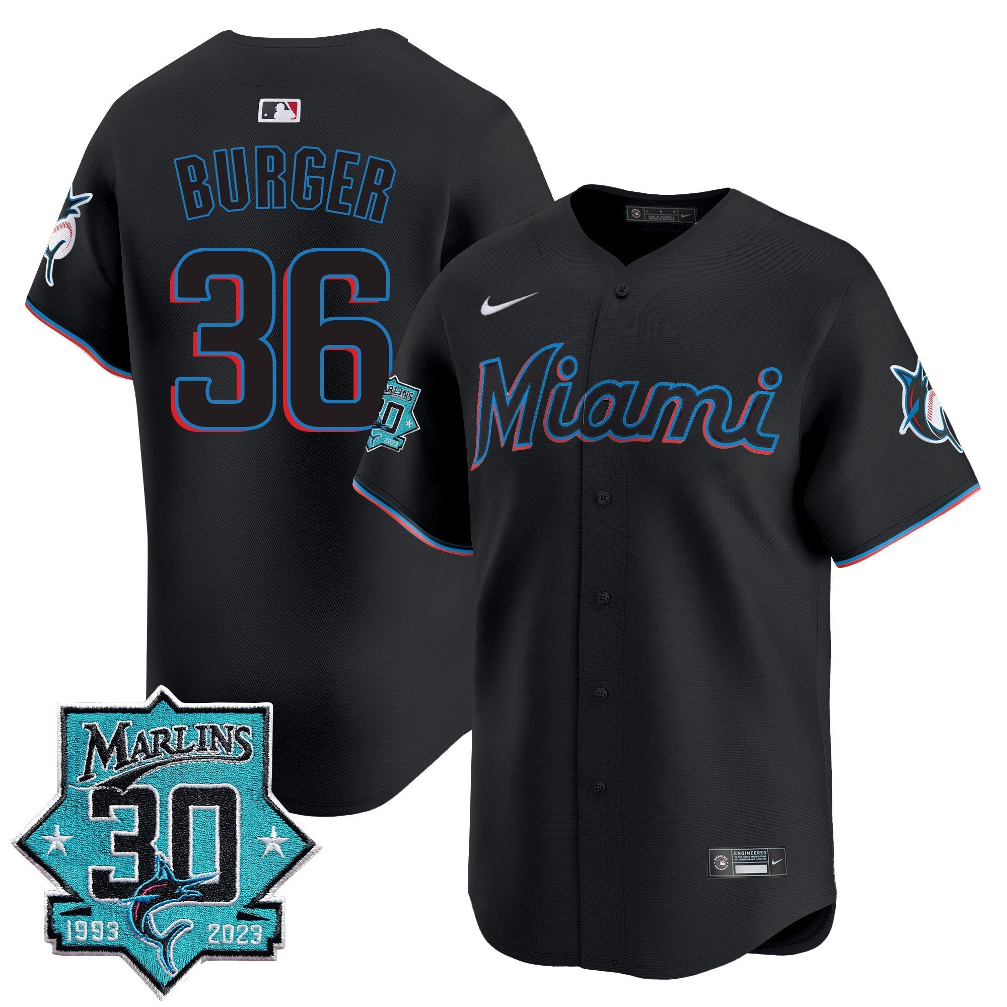 Men's Miami Marlins 30 Seasons Anniversary Patch Vapor Premier Limited Jersey ?All Stitched