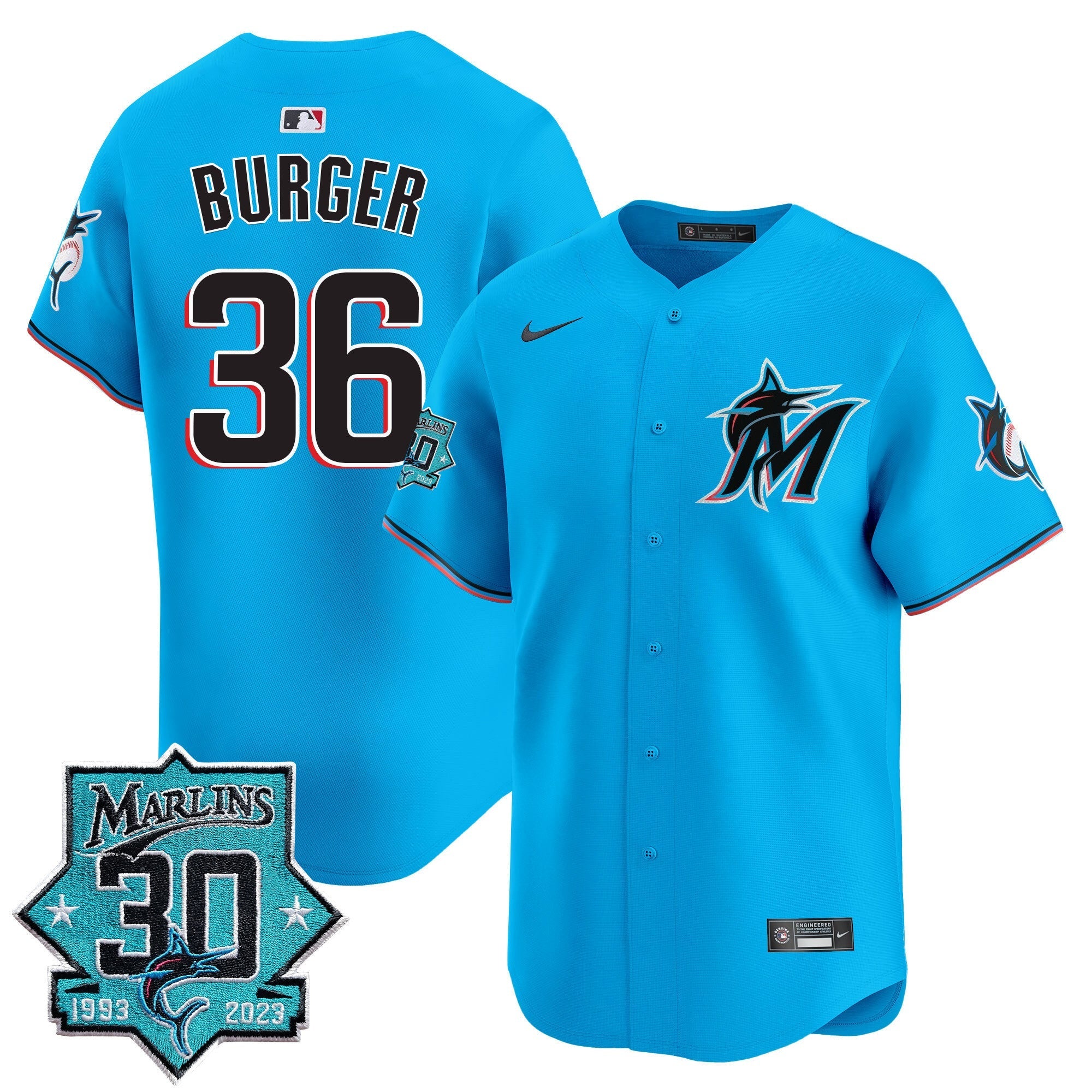 Men's Miami Marlins 30 Seasons Anniversary Patch Vapor Premier Limited Jersey ?All Stitched