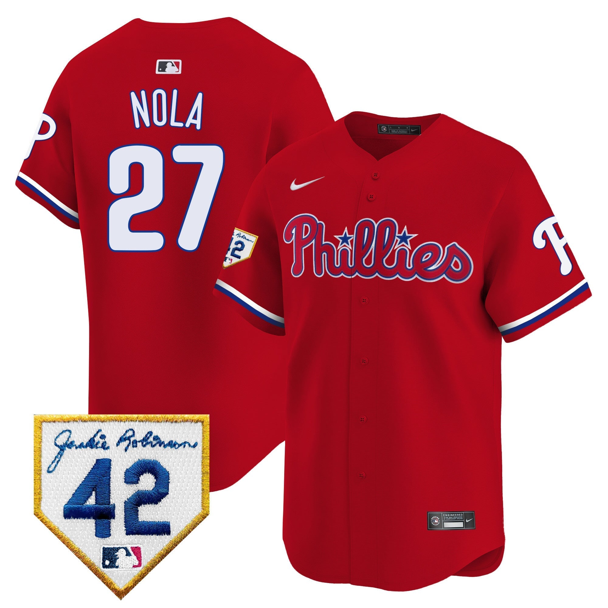 Men's Phillies 2024 Jackie Robinson Patch Vapor Premier Limited Jersey - All Stitched
